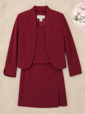 NWT Jones New York Suit Petite Burgundy Red 3-Piece Skirt Suit Set – Size 4P